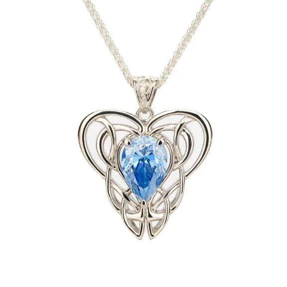 Sterling Silver Celtic Heart Pendant with Light Blue Moissanite