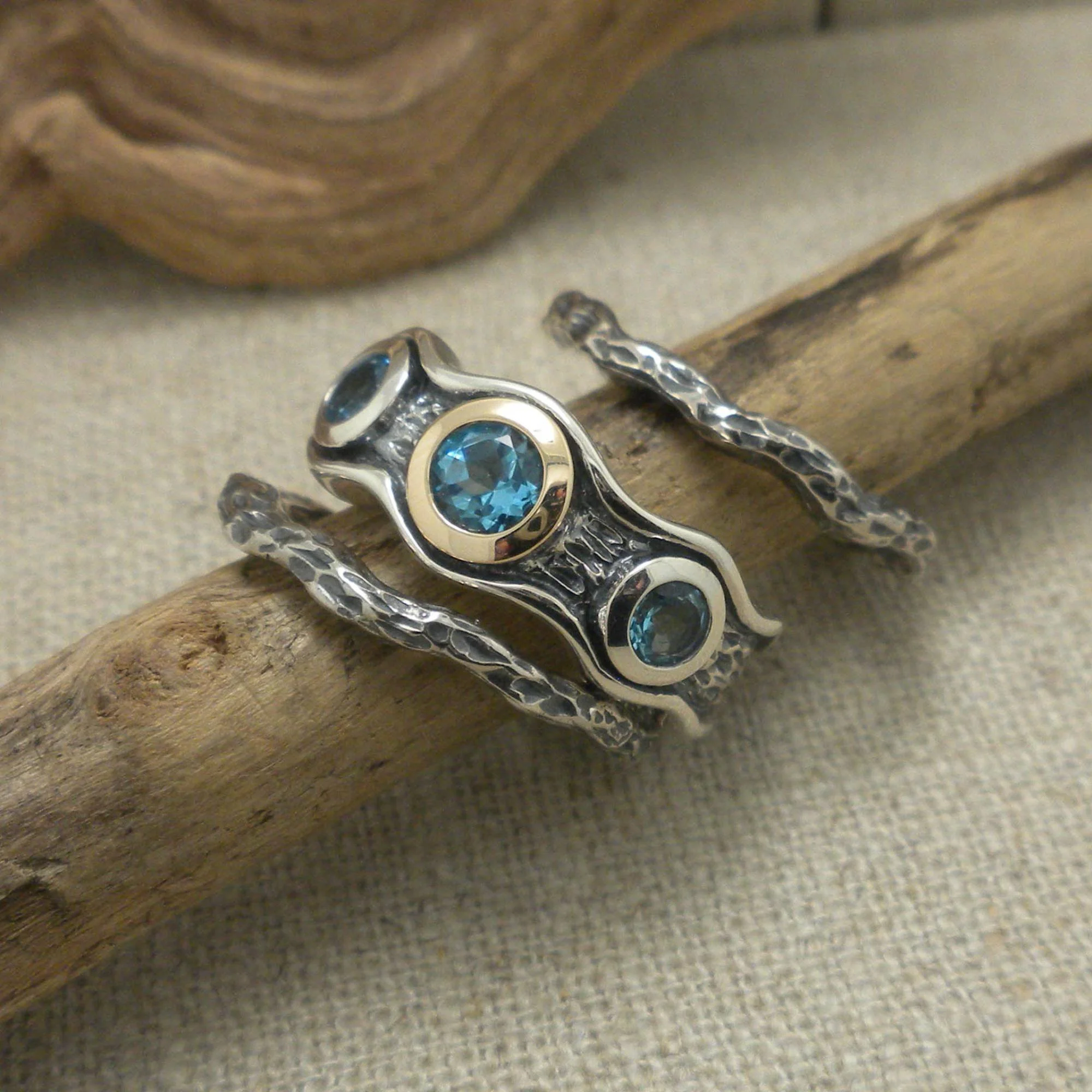 Sterling Silver & 10K Rocks 'N Rivers Ring with Sky Blue Topaz & Rails