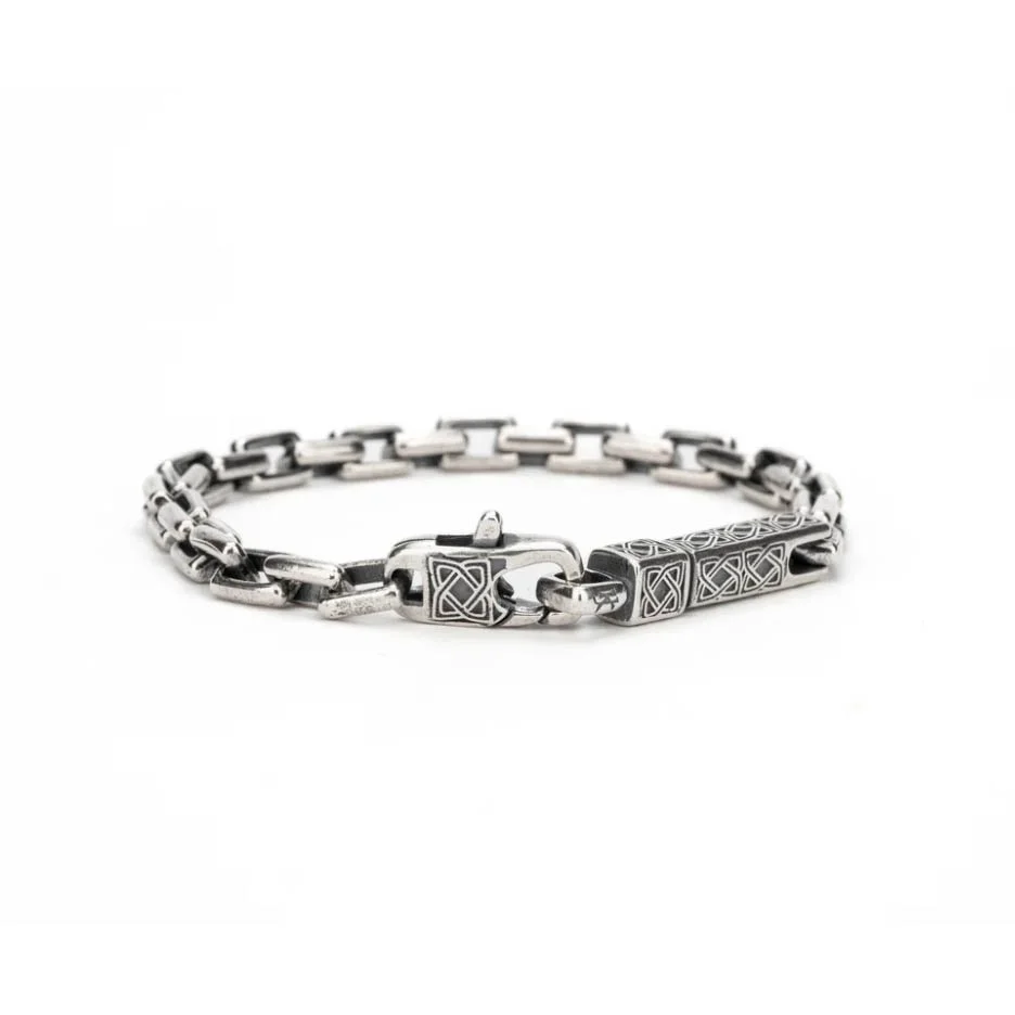 Oxidized Silver Celtic Rectangle Link Bar End Bracelet