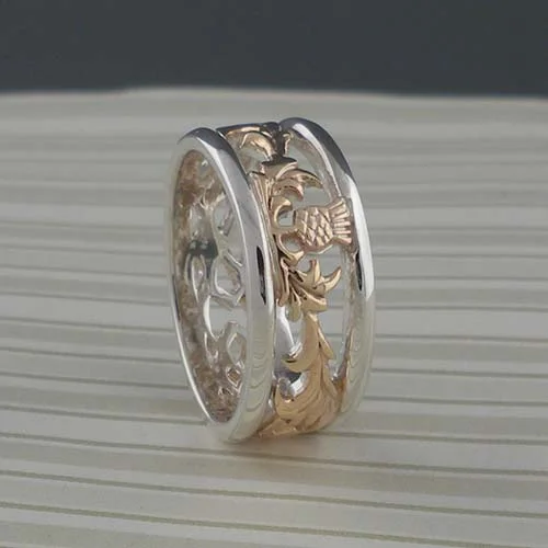 Sterling Silver &amp; 10K Scottish Thistle Band