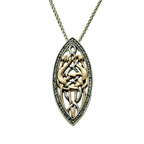 Long Heron Pendant with White Sapphires