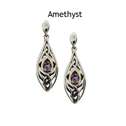 Elven Earrings with Trinity Knots with Amethyst