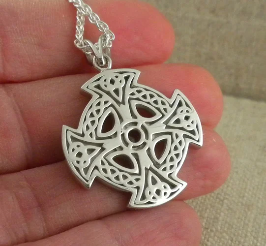Celtic Wheel Cross with White Topaz Back