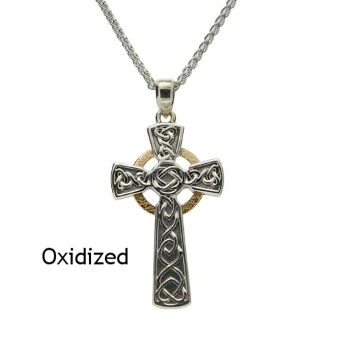 Large Sterling Silver & 10K Celtic Cross Oxidized