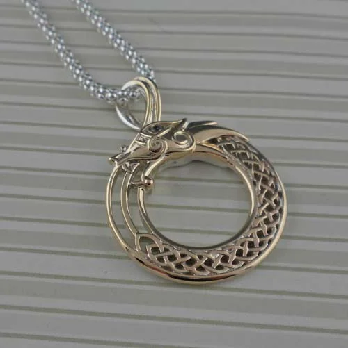 Sterling Silver & 10K Celtic Dragon Pendant
