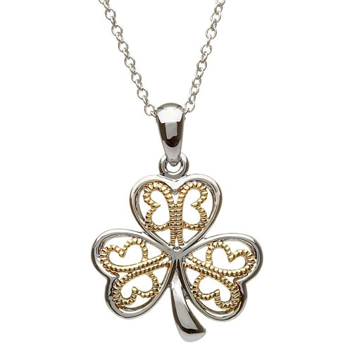 Silver Shamrock Pendant with Gold Plate Filigree