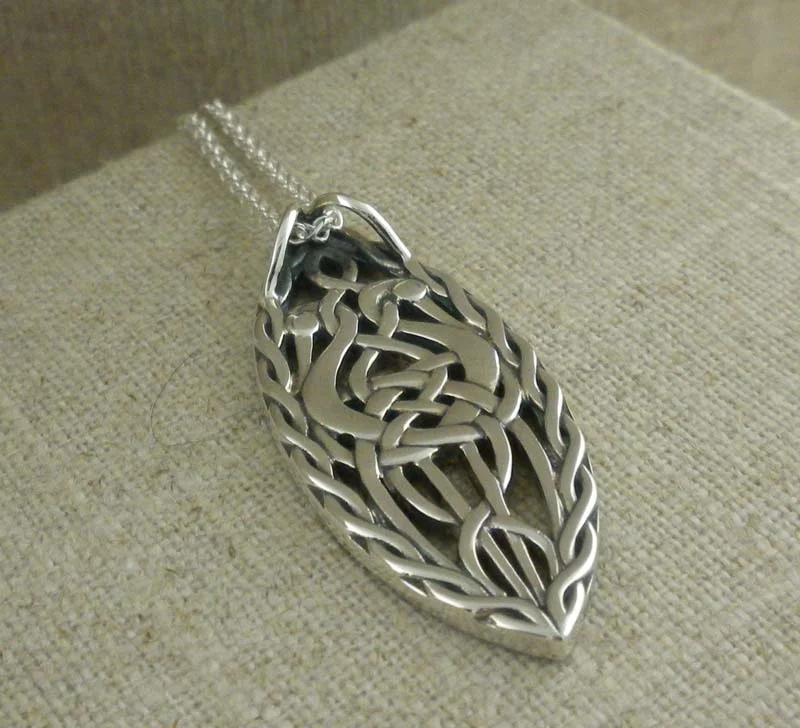 Long Heron Pendant with White Sapphires Back