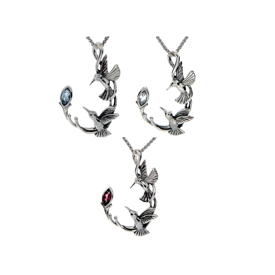 Double Hummingbird Pendant with Gem