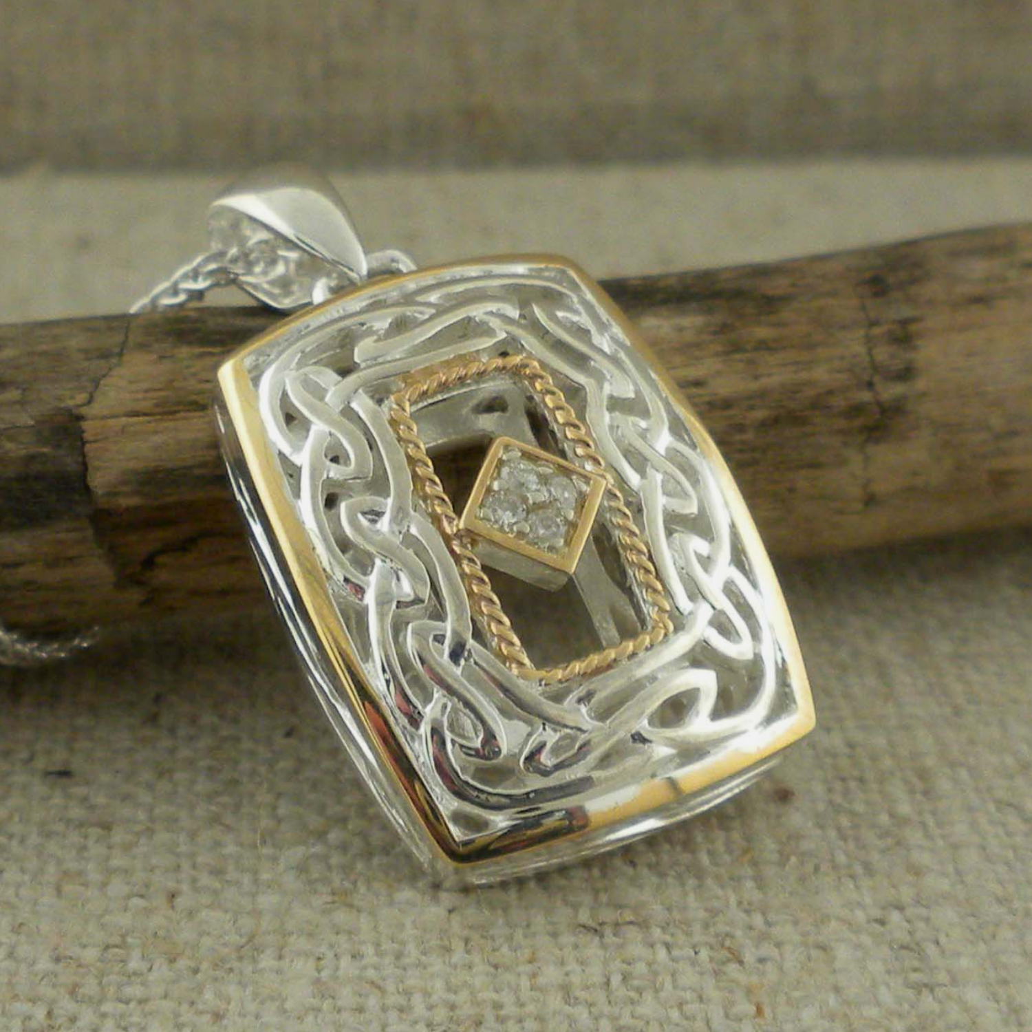 Rectangular Diamond Celtic Window to the Soul Pendant