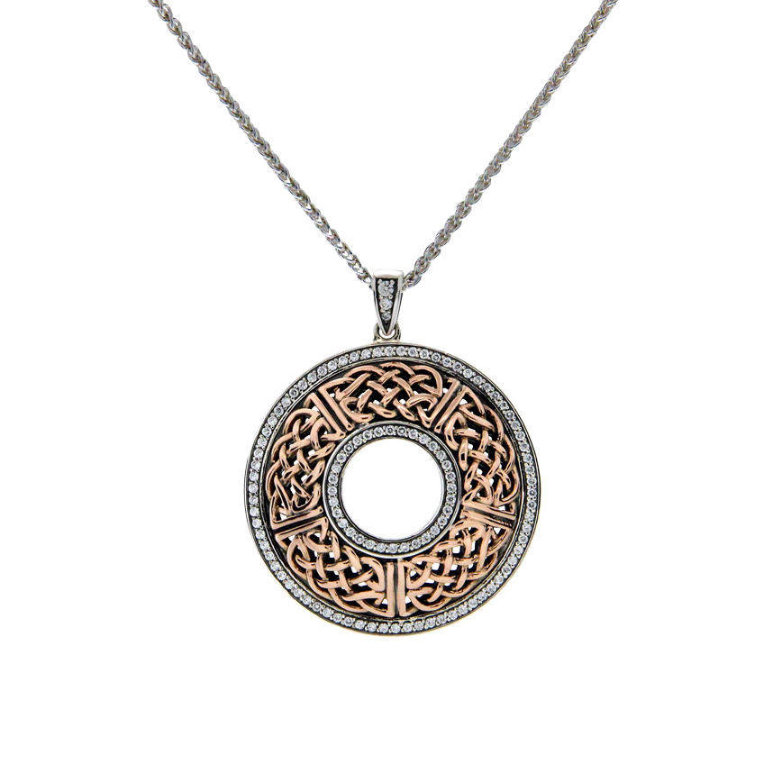 Sterling Silver and 10K Norse Forge Heavy Brave Heart Pendant with CZs