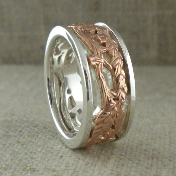 Celtic Tree of Life Ring Silver & 10K Rose Gold