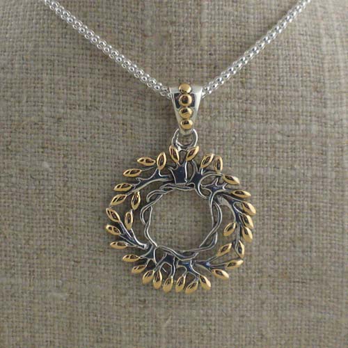 Small Celtic Tree of Life Pendant in 18K &amp; Sterling Silver