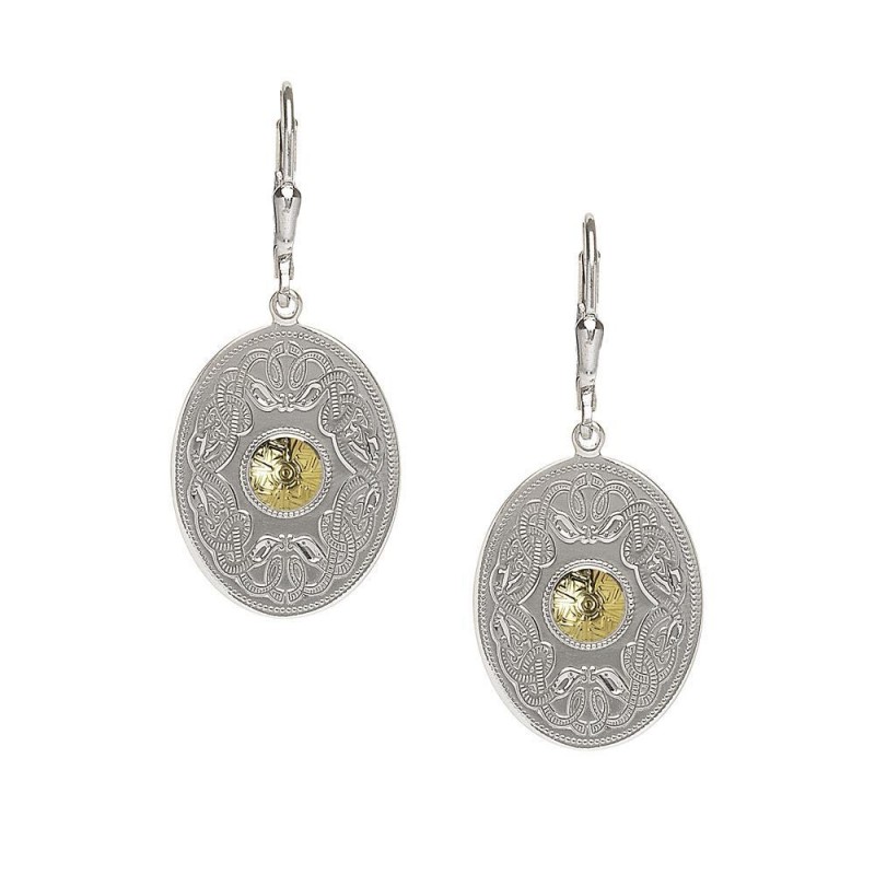 Oval Celtic Warrior Earrings with 18K Gold Bead