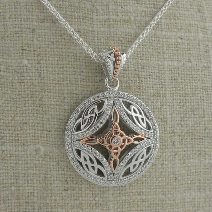 Sterling Silver & 10K Rose Gold White CZ Cross Pendant