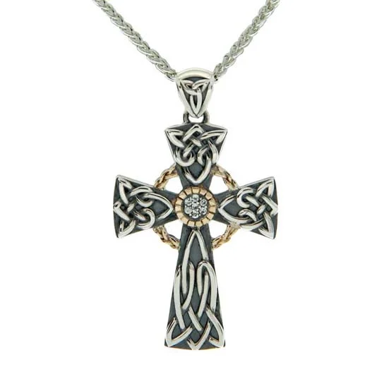 Oxidized Celtic Cross with White Sapphires by Keith Jack