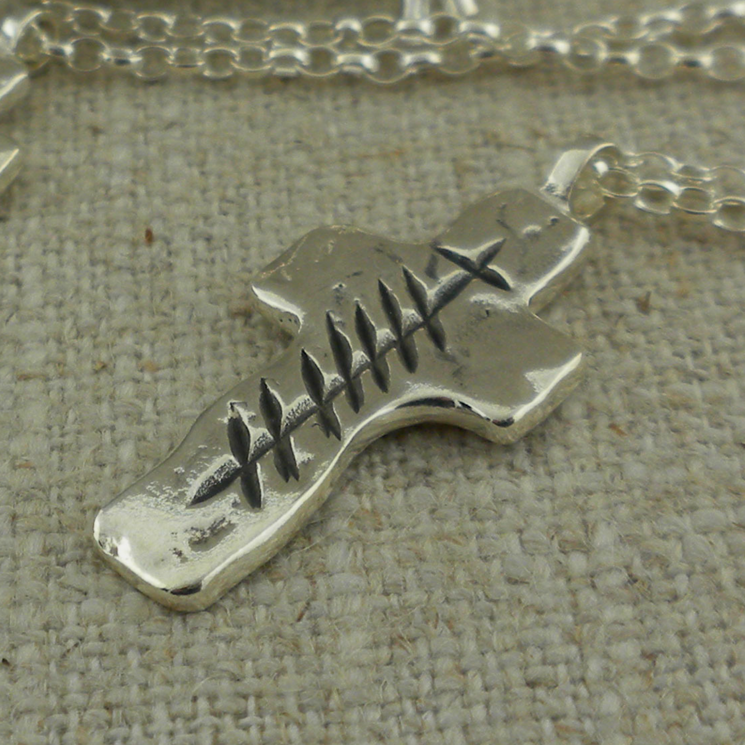 Sterling Silver Cross Pendant with Love in Ogham