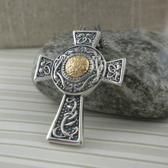 Wood Quay Oxidized Celtic Cross 18k Gold Bead