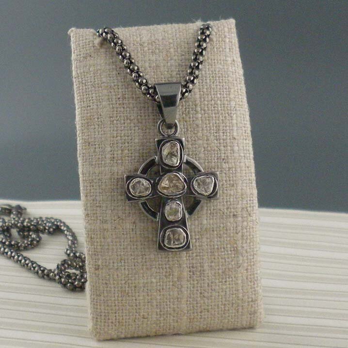 Sterling Silver Raw Diamond Cross Pendant
