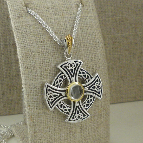 Celtic Wheel Cross with White Topaz