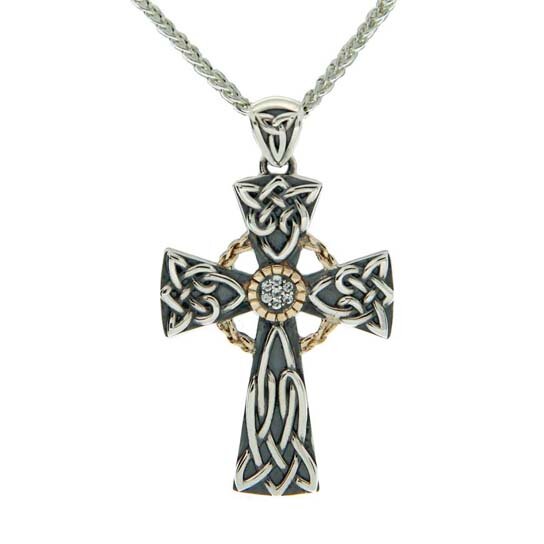 Oxidized Celtic Cross with White Sapphires