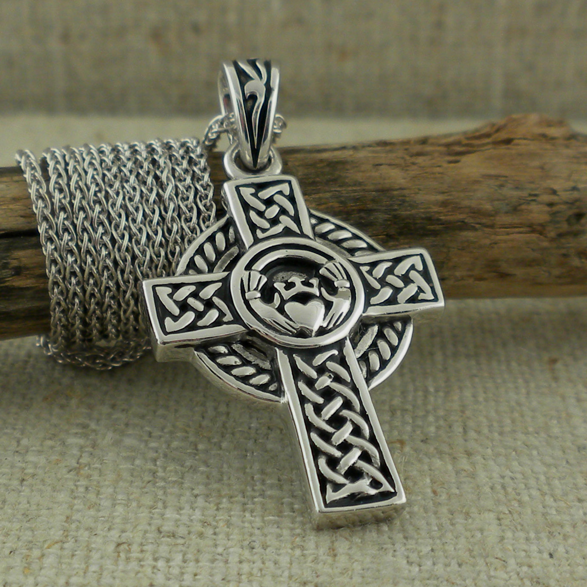 Sterling Silver Claddagh and Celtic Cross Made in Ireland