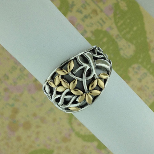 Celtic Tree of Life Ring Silver with 18K Accents
