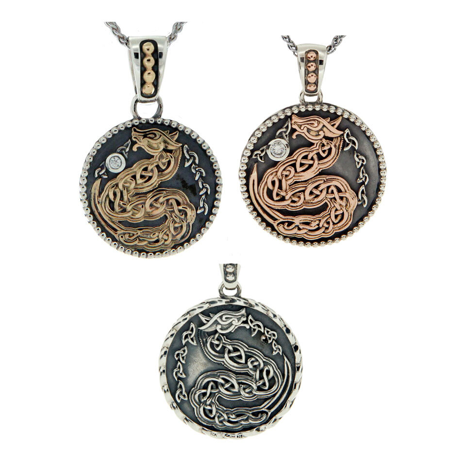 Sterling Silver &amp; 10K Medallion Dragon Pendant