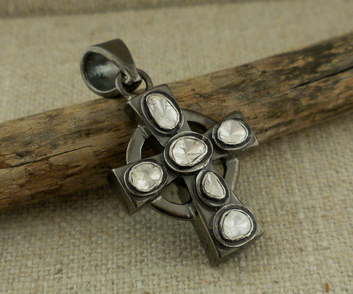 Sterling Silver Raw Diamond Cross Pendant