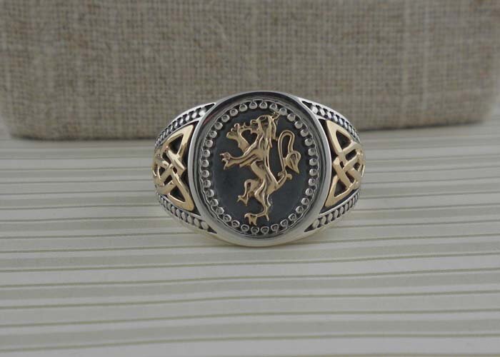 Scottish Rampant Signet Ring with Celtic Knots