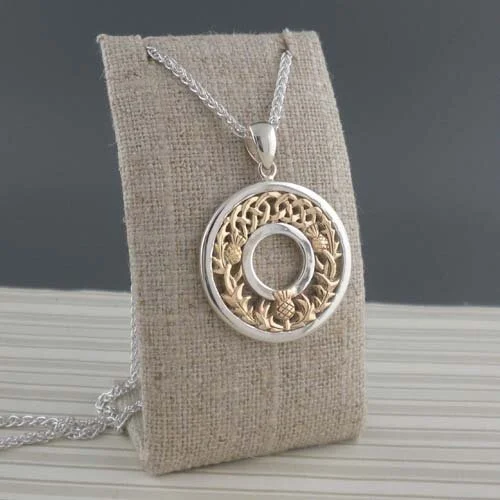 Sterling Silver &amp; 10K Thistle Pendant