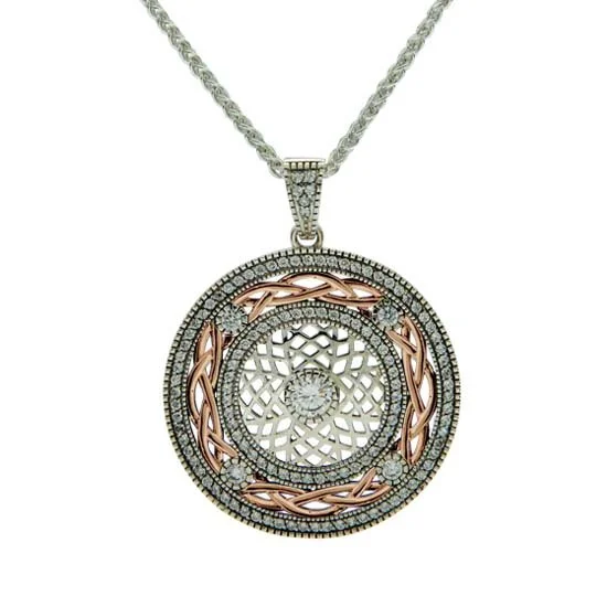 Sterling Silver &amp;10K Rose Gold Norse Forge Brave Heart Pendant with CZs