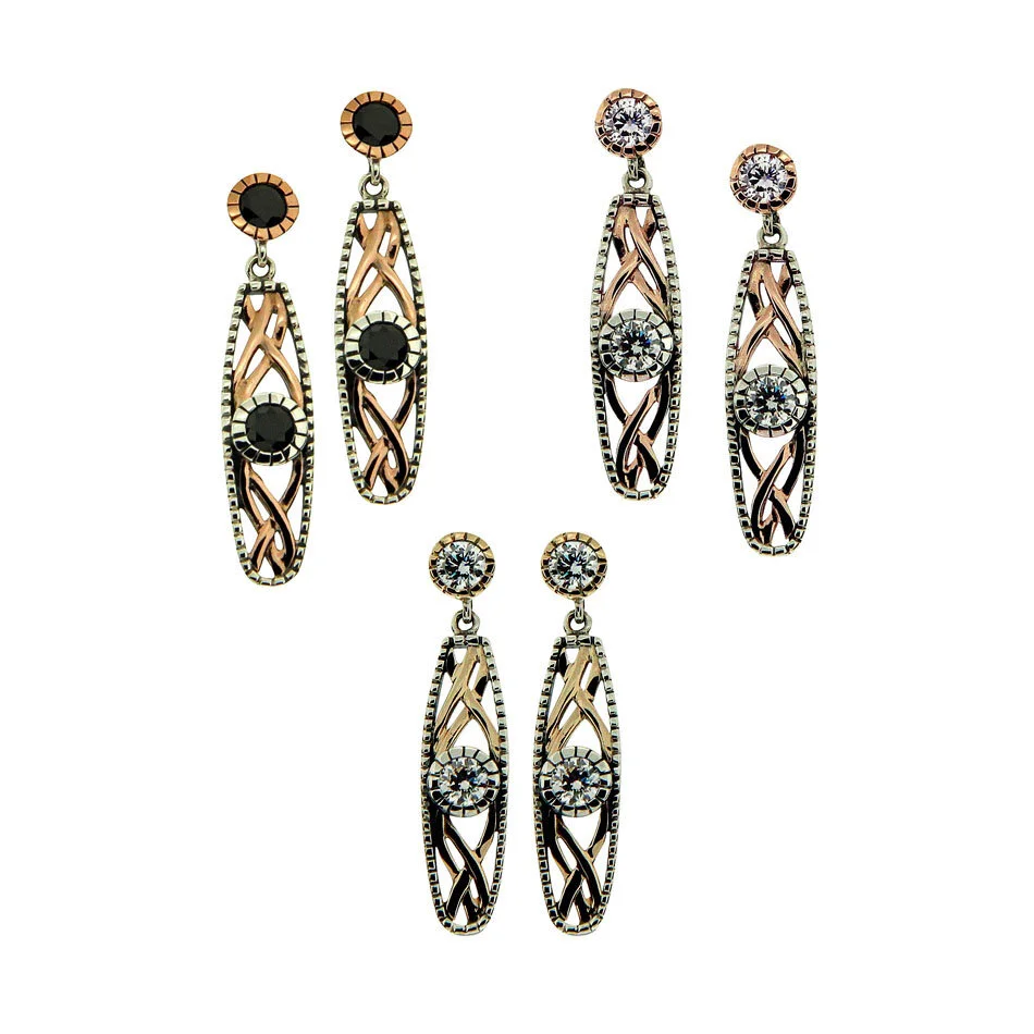 Sterling Silver &amp; 10K Gold Brave Heart Earrings with CZs