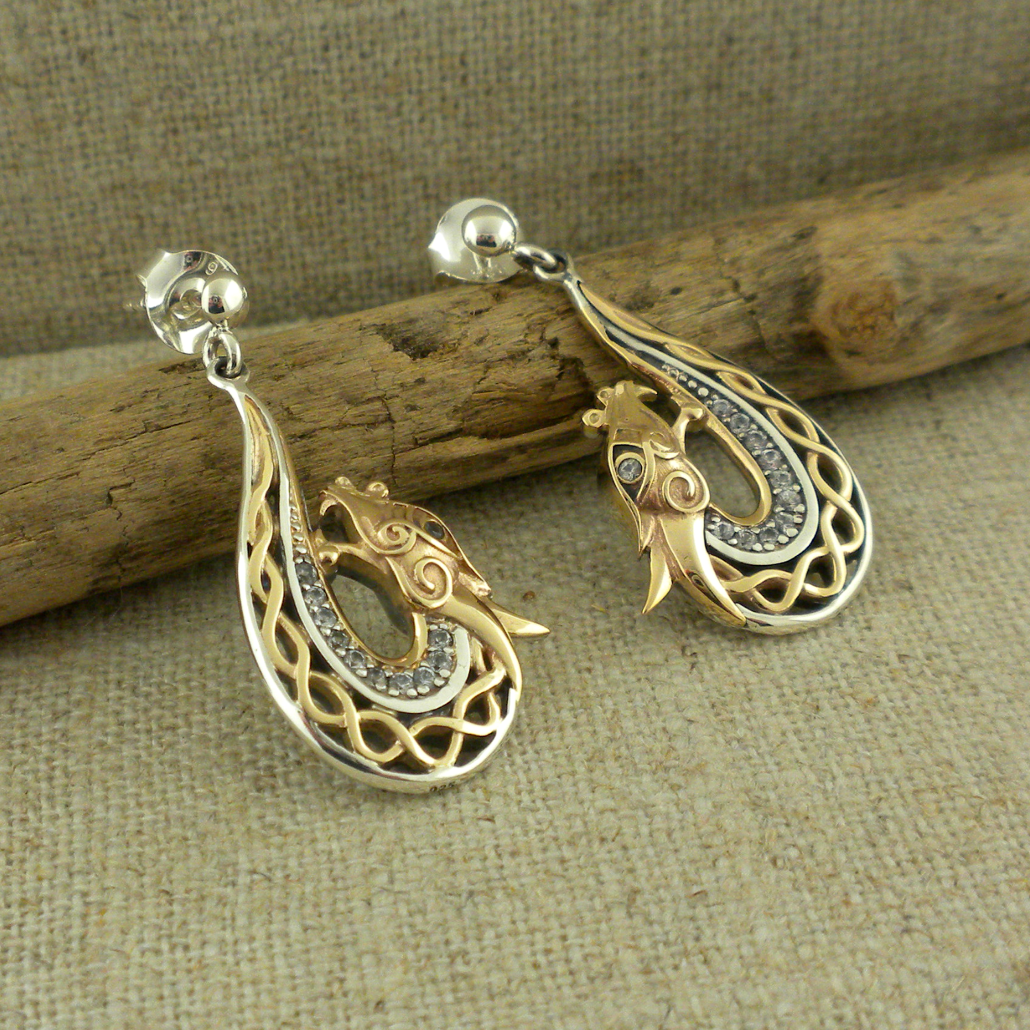 Dragon Earrings with White Sapphires