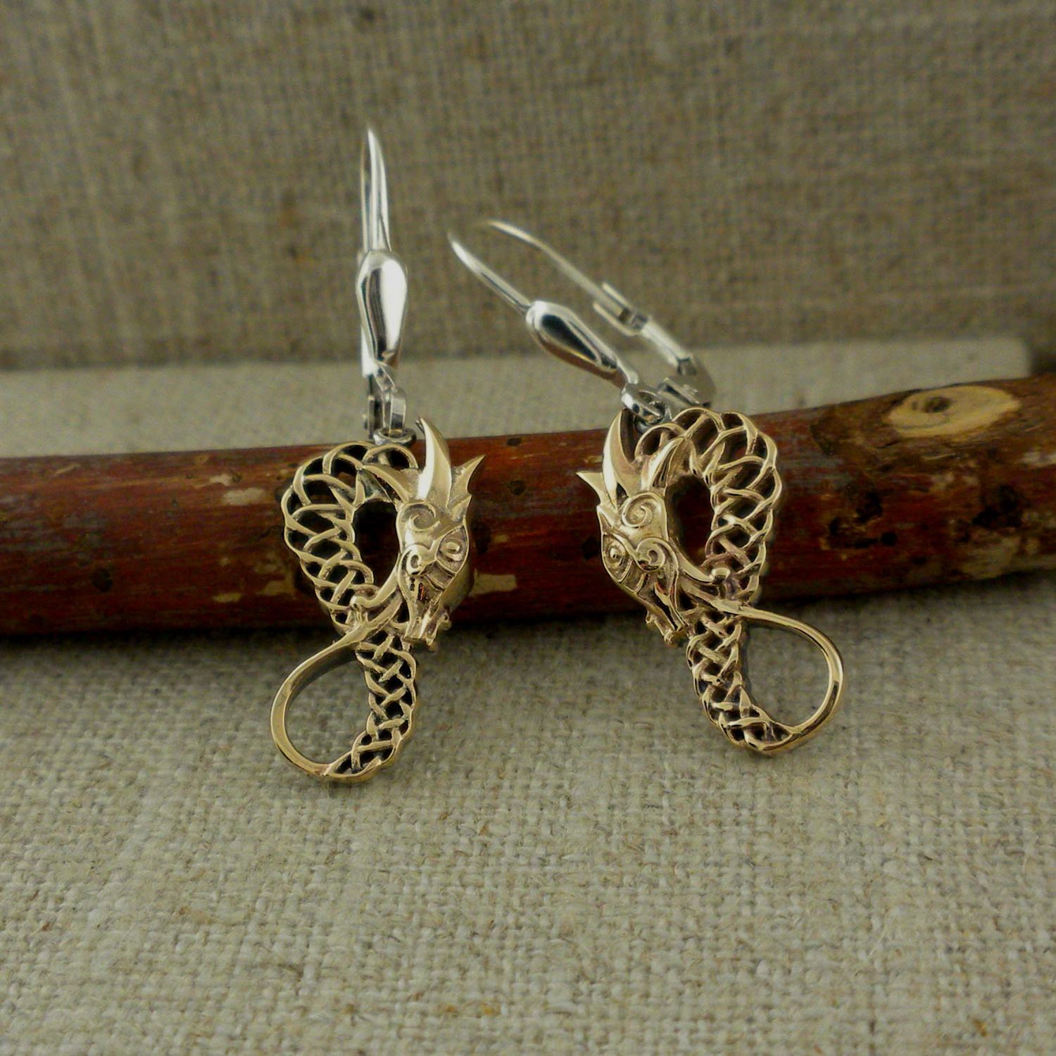Sterling Silver and 10K Dragon Earrings