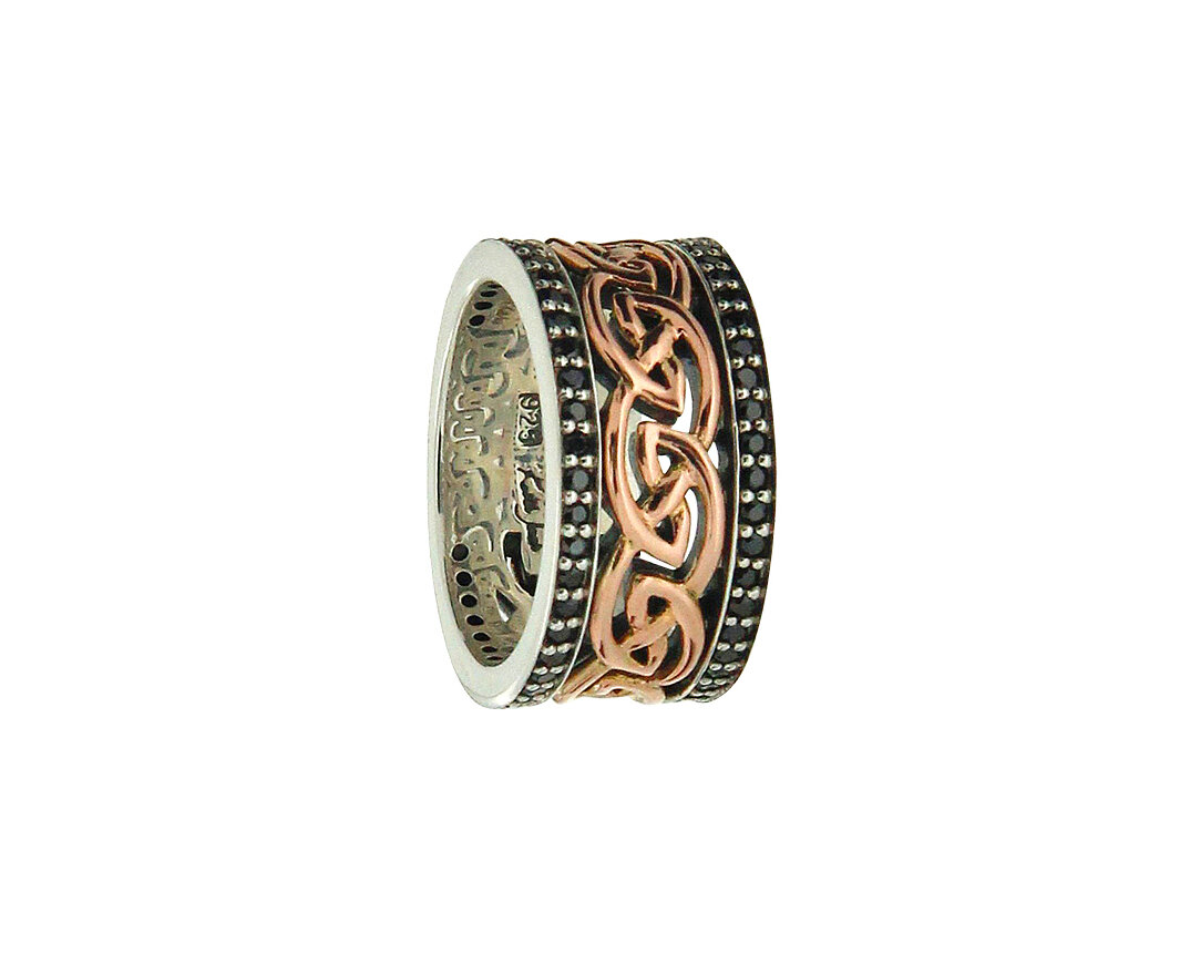 Celtic Knot Wedding Ring with Rose Gold &amp; Black CZ Trim