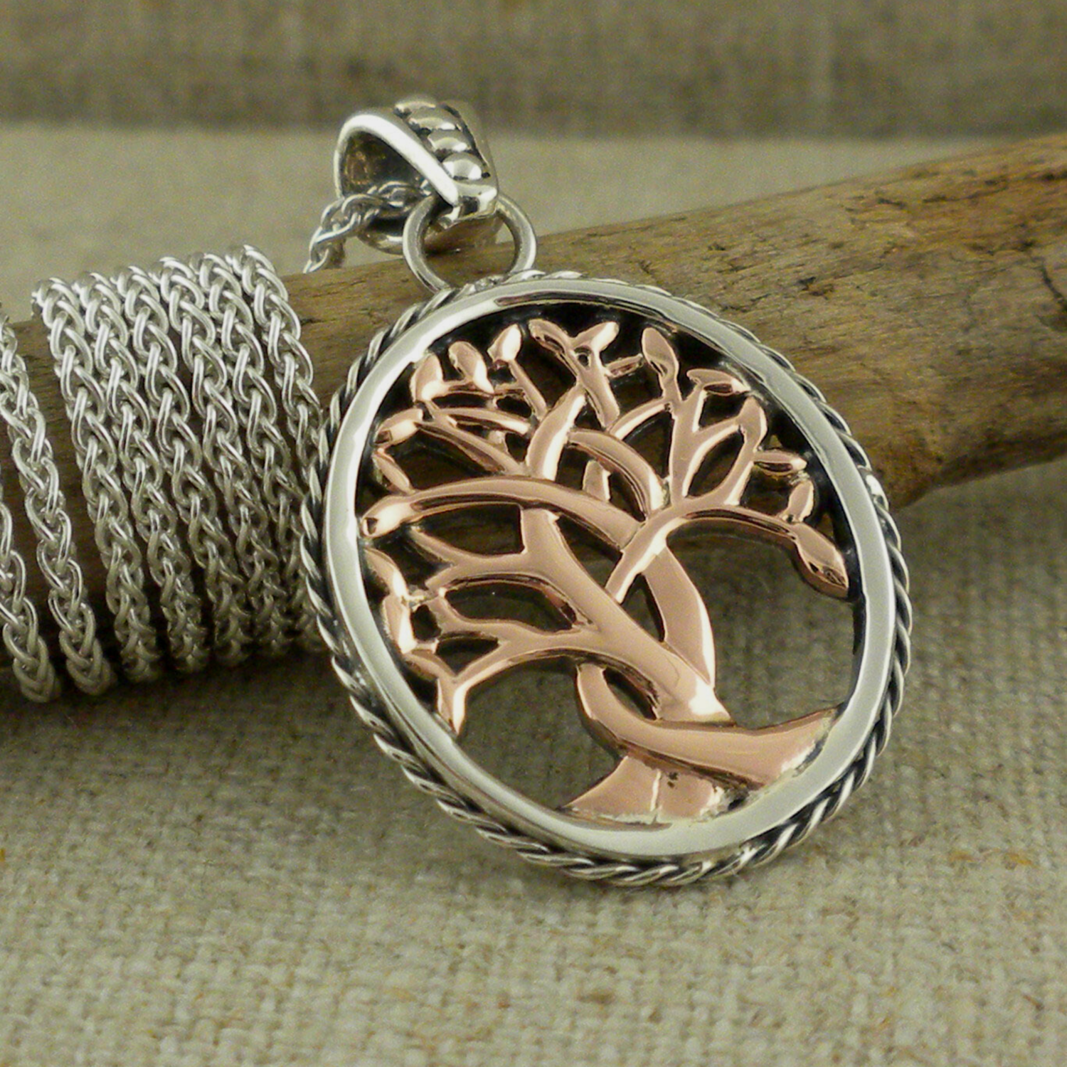 Celtic Tree of Life Pendant 10K Rose Gold and Silver