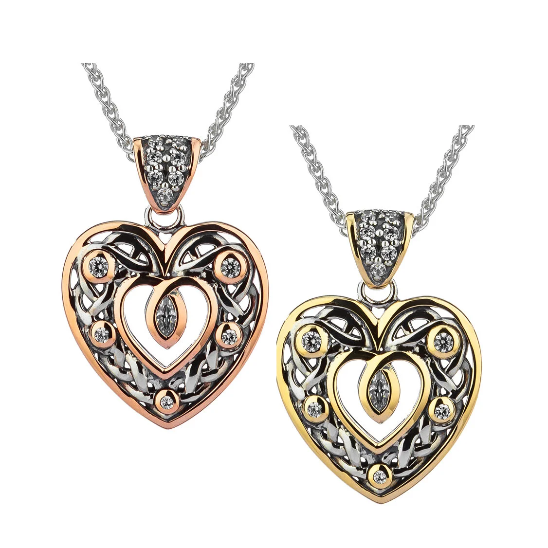Sterling Silver &amp; 10K Celtic Heart Pendant with CZs