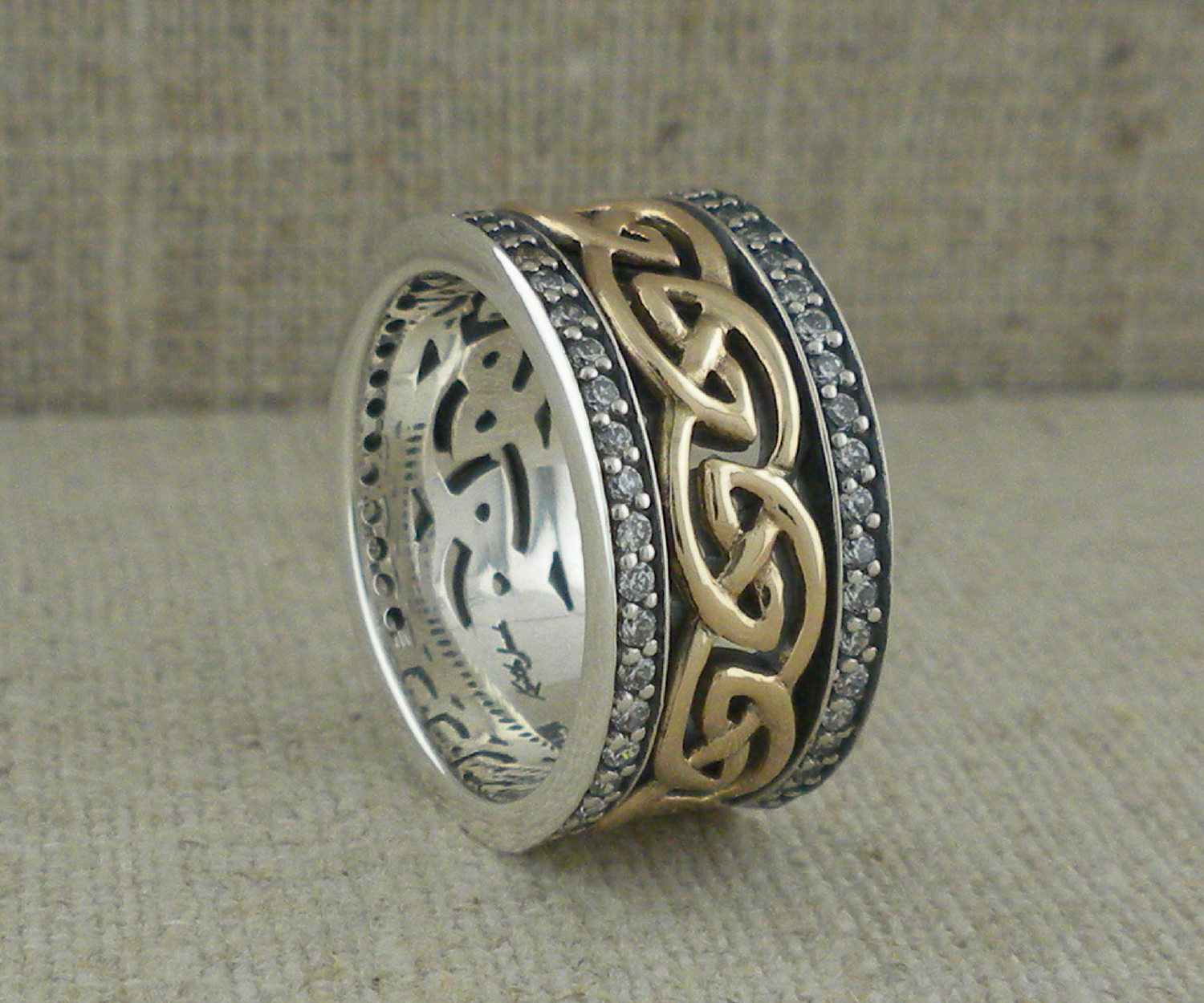 Celtic Knot Wedding Ring with CZ Trim