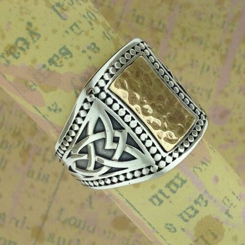 Large Celtic Knot Signet Ring with Hammered Center