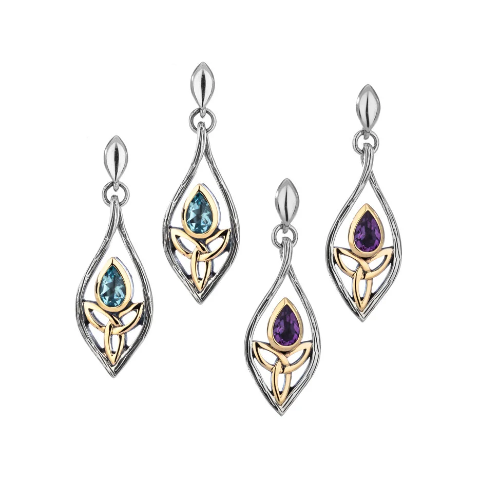 Guardian Angel Earrings with Gem & Bark Finish