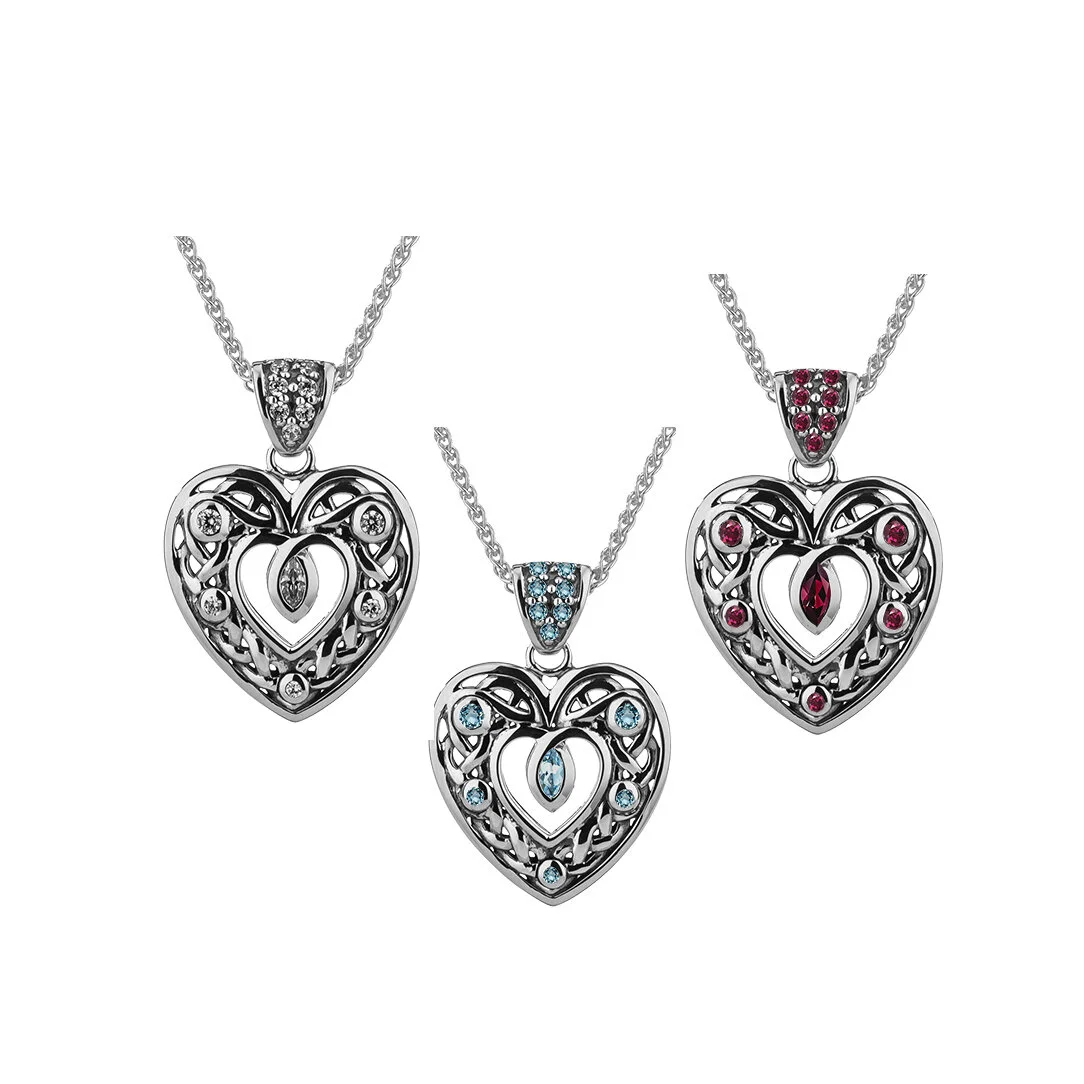 Sterling Silver Celtic Heart Pendant with choice of Gems