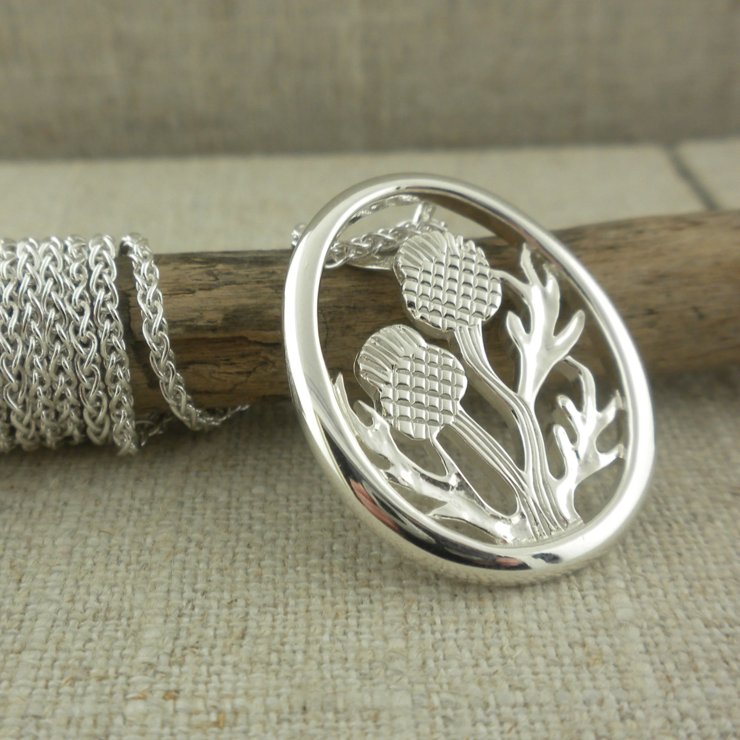 Sterling Silver Double Scottish Thistle Pendant 