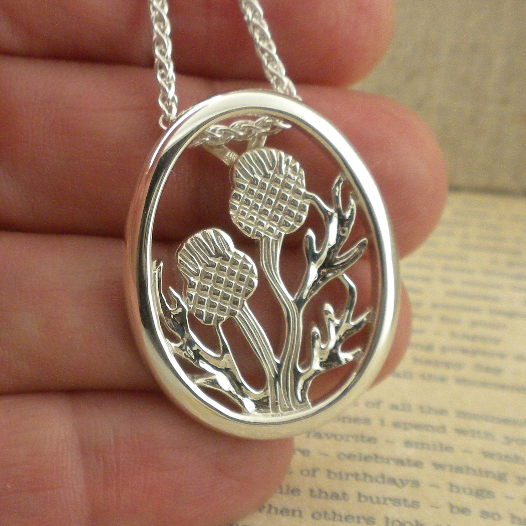 Sterling Silver Double Thistle Drop Pendant