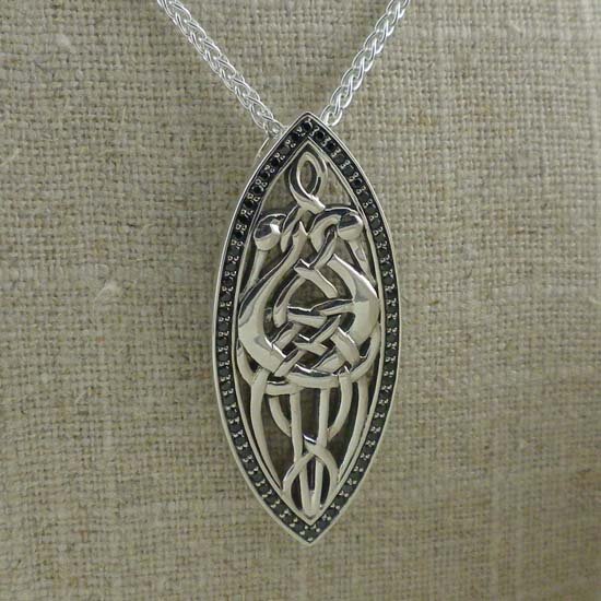 Long Heron Pendant with Black CZs