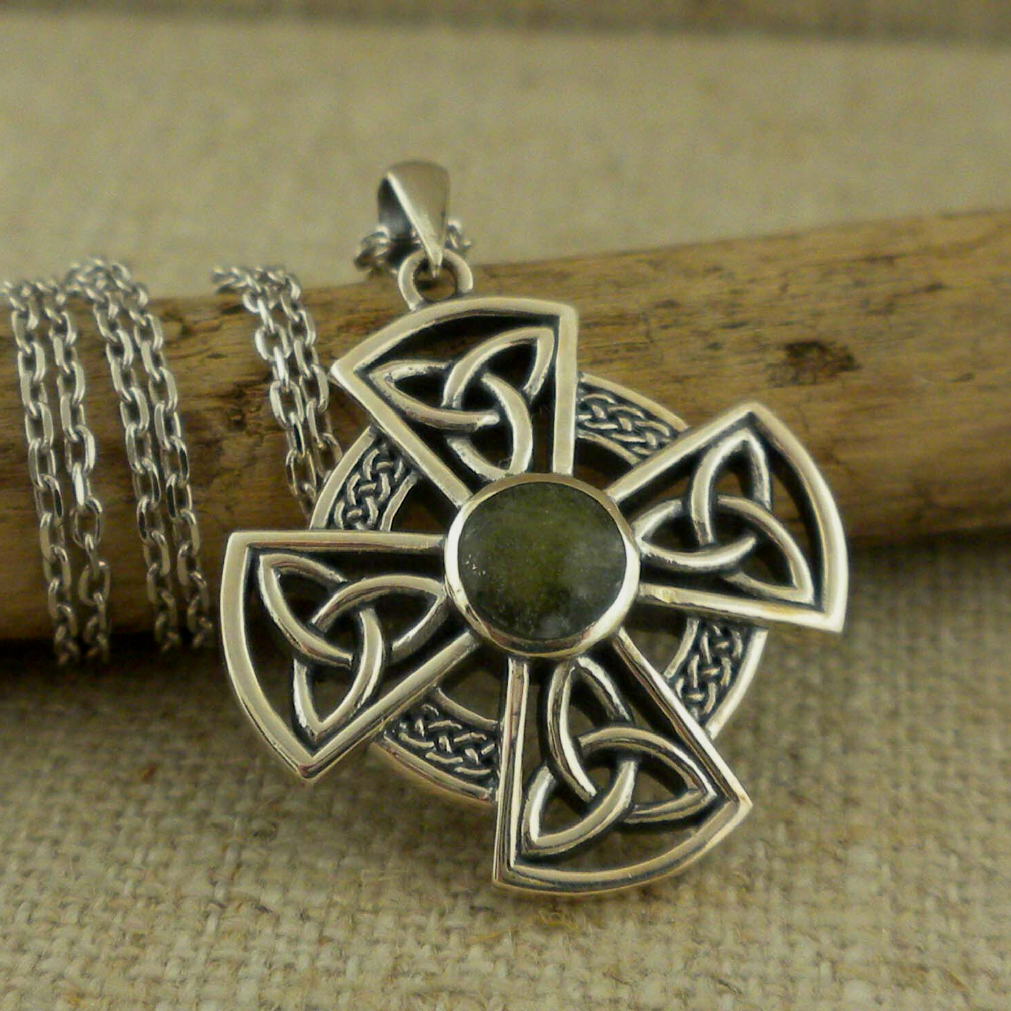 Sterling Silver and Connemara Marble Celtic Cross