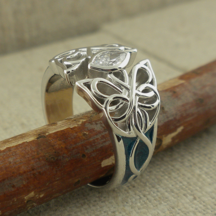 Sterling Silver Butterfly Ring with Sky Blue Enamel