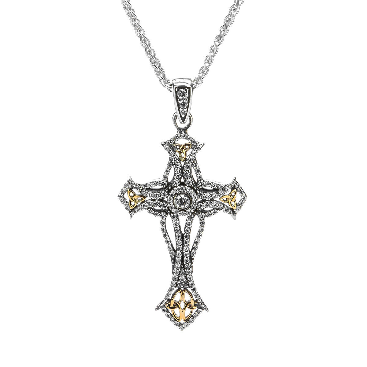 Sterling and 10K Celtic Cross with Trinity Knot with CZs