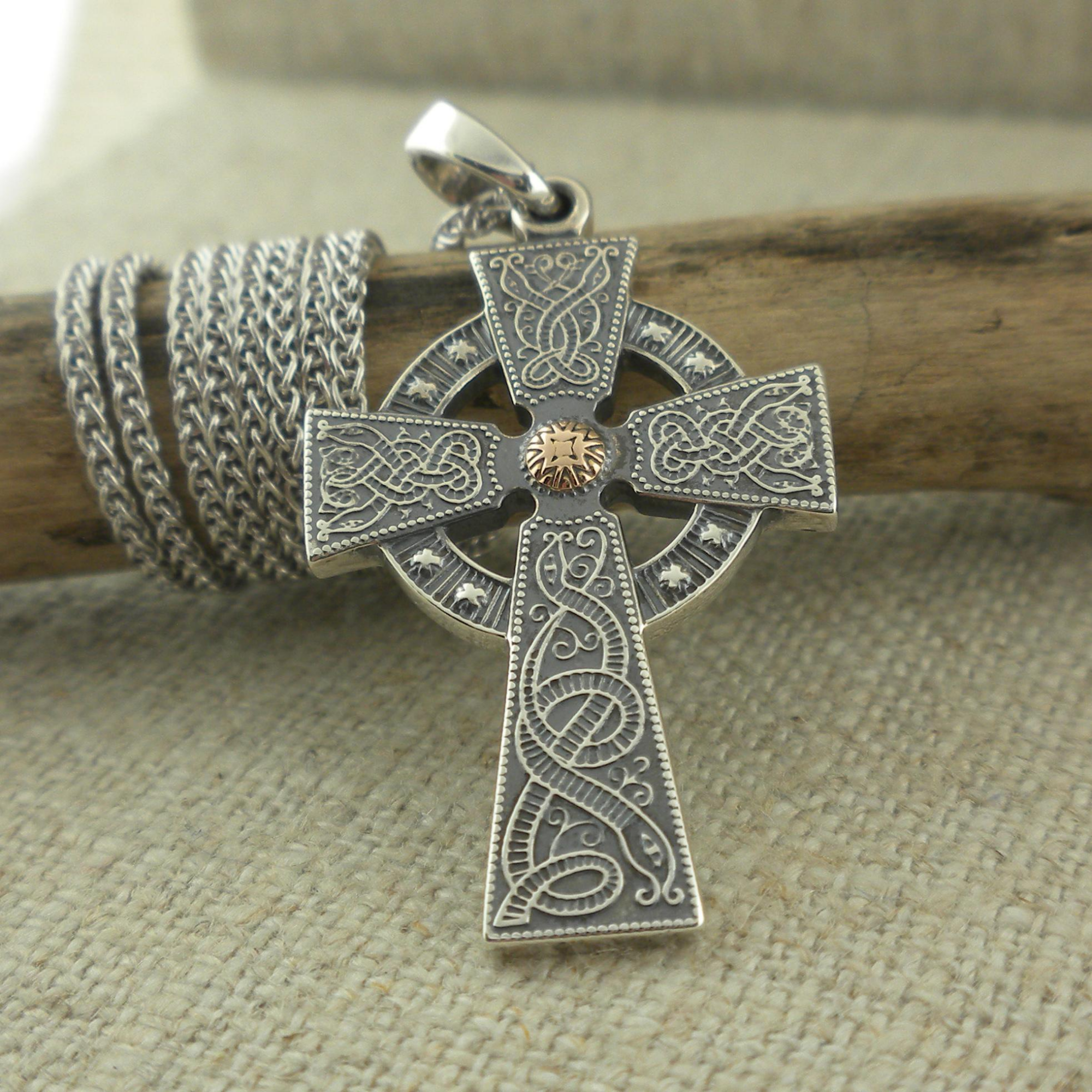 Celtic Warrior Shield Cross with Rose Gold Accent