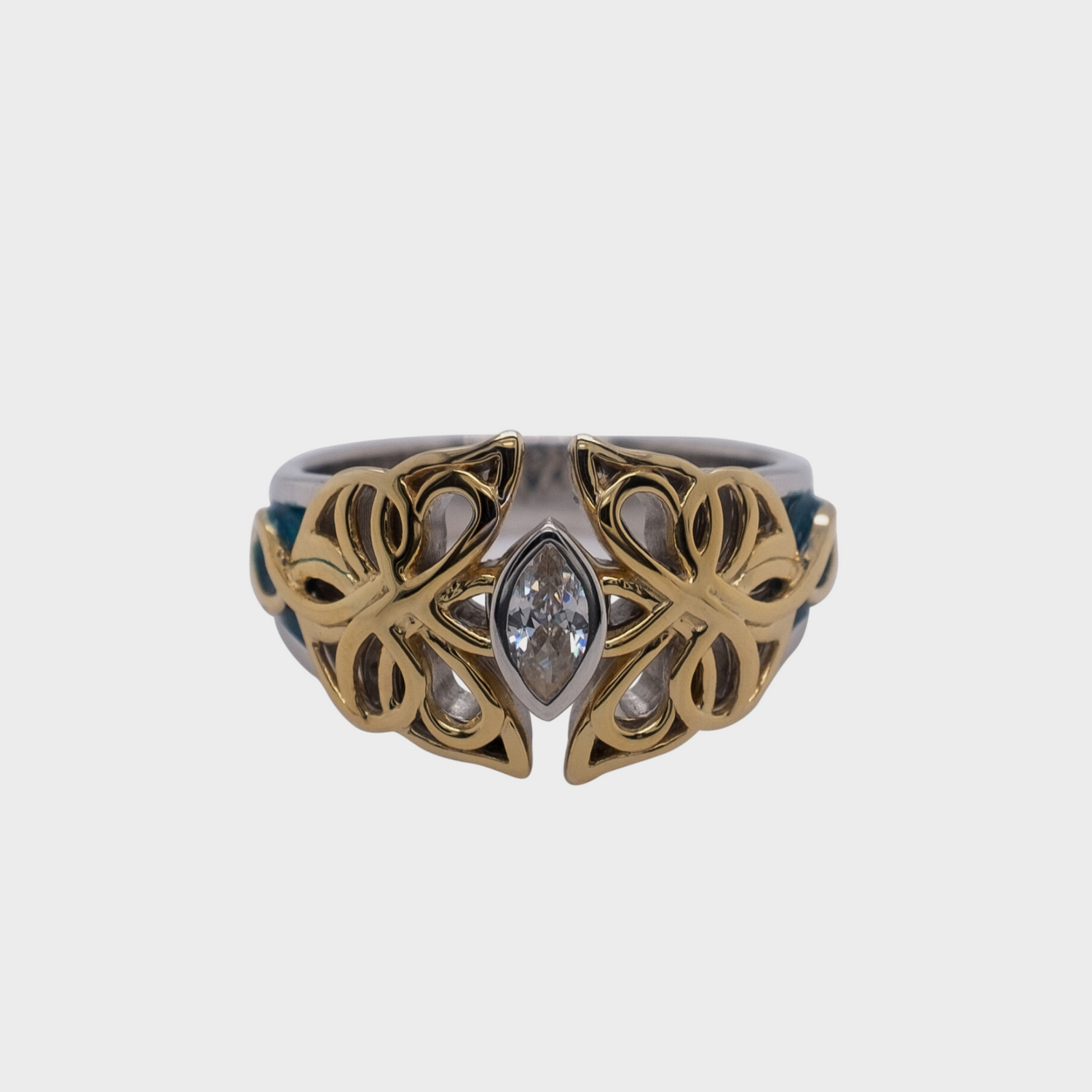Butterfly Ring Sterling &amp; 10K Yellow or Rose Gold