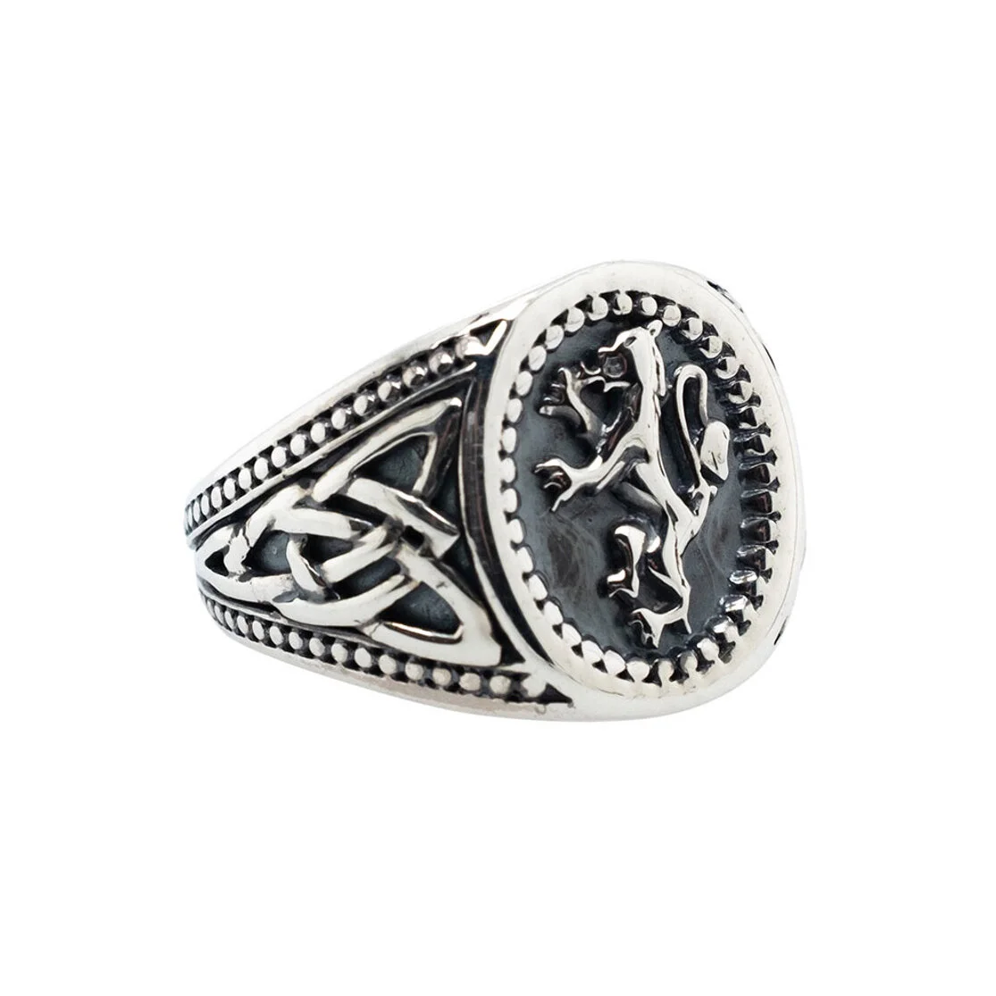 Sterling Silver Scottish Rampant Signet Ring with Celtic Knots